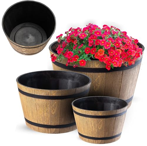KADAX Blumentopf, Blumenkübel aus Kunststoff, runder Pflanzkübel, Innen- und Außenbereich, Übertopf für Blumen, Haus, Garten, Balkon, Terrasse, wetterfest (Set of 3: 23cm,30cm,40cm Ø, beige)