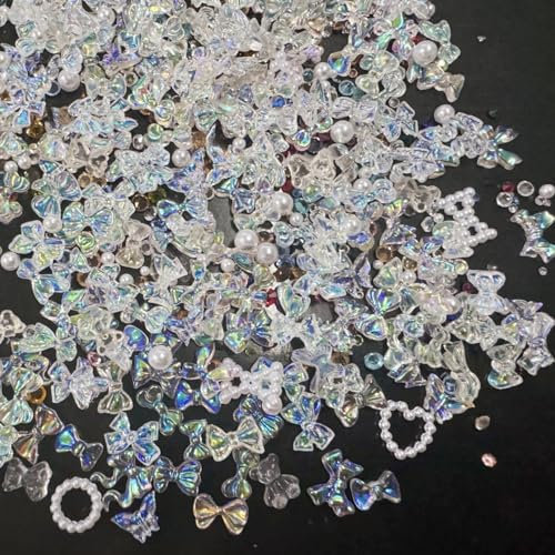 Nail Art Dekoration, 400 Stück Nägel Strasssteine 3D Nail Art Charms, Herz Bär Schmetterlings Schleife Nagel Schmuck für Mädchen Frauen DIY Nagel Dekor (Mix-A)