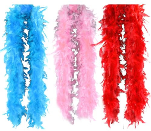 3 Stück Flauschige Federboa zum Basteln, Federboa,Länge 200cm,Feder-Schal,Turkeyfeder Verkleidungszubehör,Halloween-Handwerk,Hochzeitsdekoration,Federstola Federschal Kostüm Karneval Mottoparty