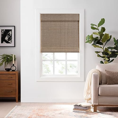 ECLIPSE Bamboo Roman Shades for Windows 30 in Wide x 72 in Long, Semi-Privacy Light-Filtering Cordless Blinds Bedroom, Living Room, Safe for Kids & Pets, Easy Mounting Interior Blinds, Natural/Black