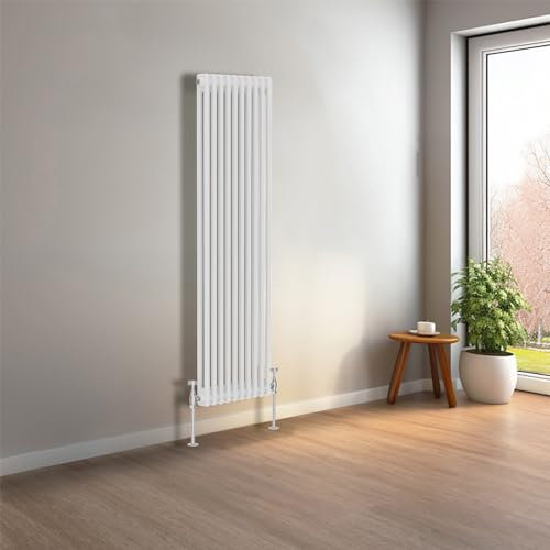 NRG 1500 x 470 mm Gloss White Vertical Traditional Column Cast Iron Style Radiator Central Heating Radiator Perfect for Bathrooms, Kitchen, Living Room Double Panel