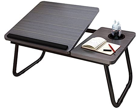 Laptop Bed Table, Bed Desk with Foldable Legs & Cup Slot, Adjustable Trays, Reading Book Holder Notebook Laptop Stand Laptop Tray for Bed, Sofa,Terrace,Carpet, Black