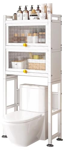 MAGIC SELECT Estantería sobre Inodoro con Puertas Abatibles | Estante de WC Organizador Multiusos | Estantería de Almacenamiento de Baño | Ahorra Espacio con 3 Niveles | Patas Ajustables en Altura.