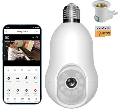 JCHENG Light Bulb Security Camera, 4MP Home Security, Compatible Alexa/Google Assistant/Alarm System Indoor