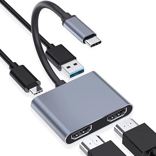 USB C to Dual HDMI Adapter, Support Dual 4K@60Hz, 4 in 1 USB Type C to Dual Monitors Multiport Adapter for MacBook Pro/Air, Surface, Dell, LenovoYoga, Chromebook and More