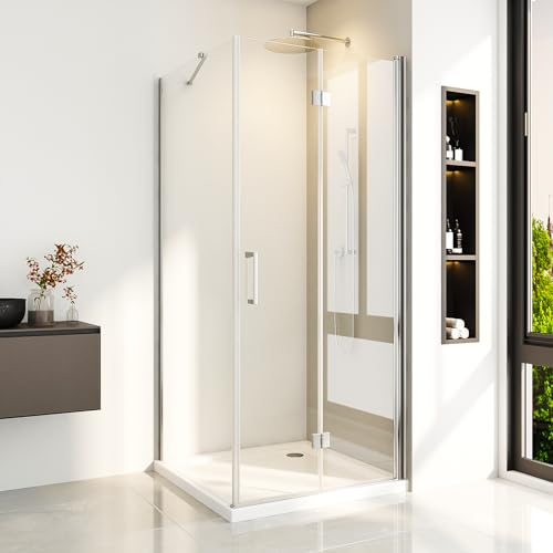 Duschkabine 100x90 cm 180°Falttür Duschabtrennung Eckeinstieg Duschwand Dusche mit Seitenwand aus 6mm ESG Sicherheitsglas,Höhe 195 cm(Ohne Duschtasse)