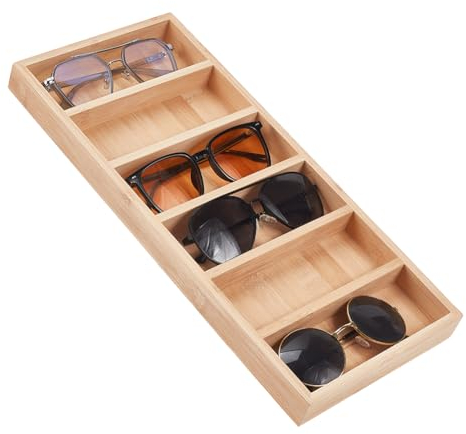 NBEADS Vassoio Espositore per Occhiali Da Sole A 6 slot, Custodia per Occhiali In Bambù Da 17.5x39.7x2.95 cm Custodia per Occhiali Da Sole Organizer Cassetto Porta Occhiali per Casa O Ufficio, Grano