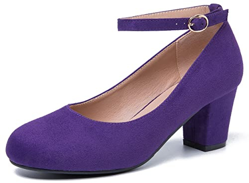 Peijely Damen Schleife Knöchelriemen Pumps Geschlossene Zehen Chunky Heel Runde Zehen Kleid Schuhe