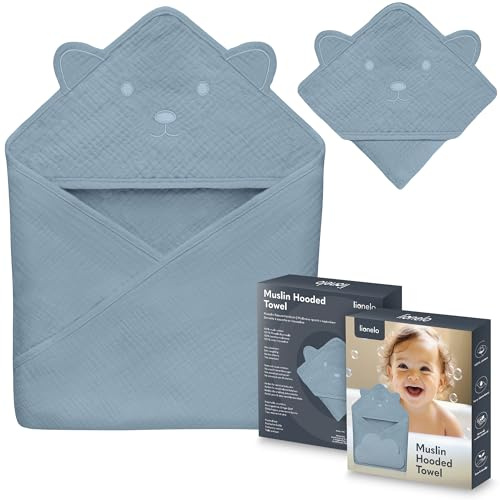 LIONELO Muslin Hooded Towel Asciugamano con Cappuccio 80x80 cm per Neonato