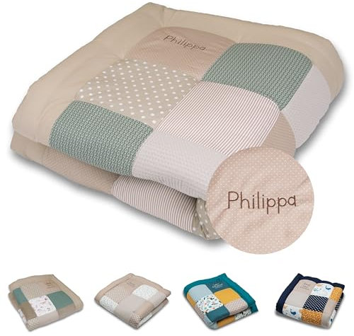 ULLENBOOM Krabbeldecke für Baby mit Personalisierung, 100% OEKO-TEX Materialien, Blätterzauber 120x120 cm - Babydecke mit Namen und Datum, ideal als Spieldecke und personalisiertes Geschenk zur Geburt