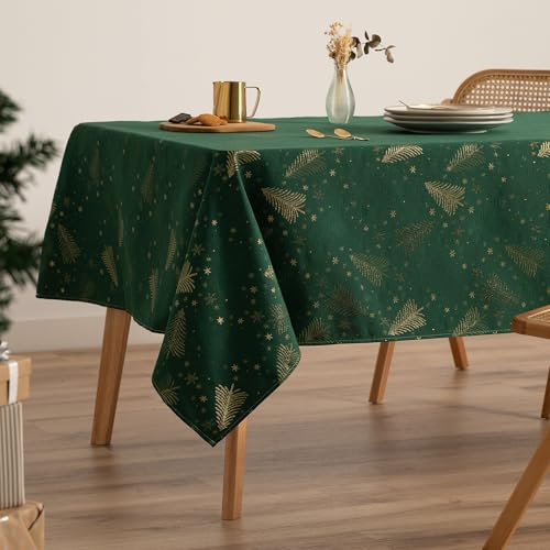 GAMUSI Tischdecke für Weihnachten, Jacquard, Goldgarn, Esstisch, rechteckig, Weihnachtsdekoration, 140 x 100 cm, Grün