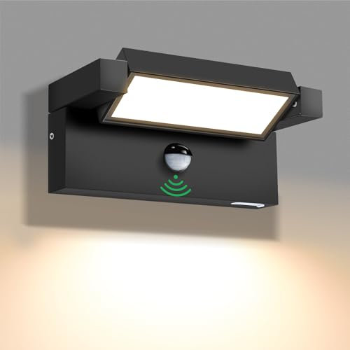 ALUSSO 24W Außenlampe mit Bewegungsmelder, 3CCT Warmweiß/Neutralweiß/Kaltweiß Einstellbar Außenwandleuchte, IP65 Außen Wandleuchte, Wandlampe mit Schwenkbar Panel, Aussenleuchte für Garten, Schwarz