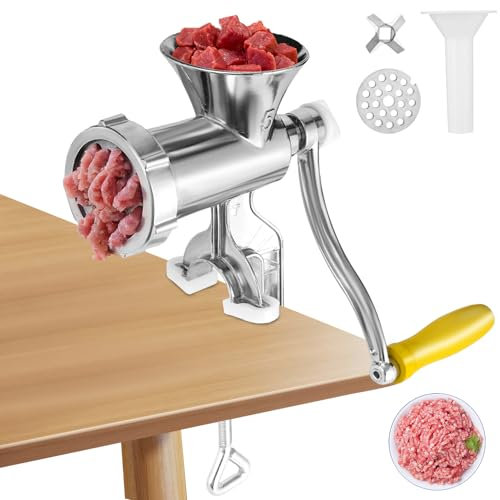 Manual Meat Grinder, Aluminum Alloy Sausage Filling Machine with Wooden Handle, Heavy Duty Manual Meat Mincer for Meat, Vegetable, Noodles, Pepper