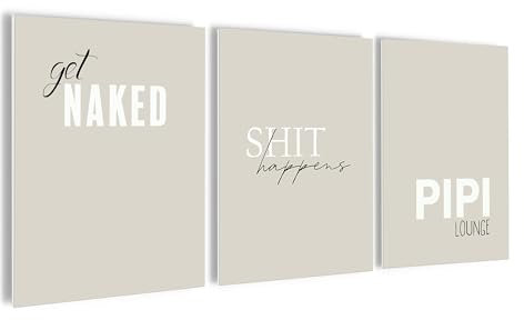 artissimo, Bilderset 3er-Set, PE6755-DS, 3 Bilder 30x40cm, moderne Bilderwand, Wandbilder-Set, Deko fürs Bad, Badezimmerbilder, lustige Bilder fürs Bad, beige weiß, Sprüche Bad, Spruchbilder