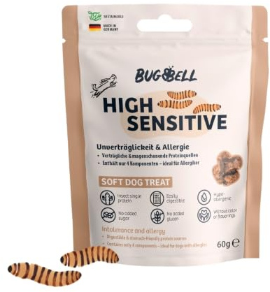 BugBell 60g Weiche Hundeleckerli HighSensitive mit Insekten - Nur 4 Zutaten | Hypoallergene Sensitiv Snacks für Hunde - Bei Unverträglichkeit & Allergie - Soft Snack Hund für Ausschlussdiäten