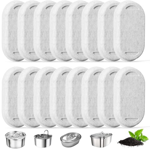 16 Stück Katzenbrunnen Filter Ersatzfilter, Filter für Edelstahl Katzenbrunnen 3.2L/2L, Dreifachfiltration Aktivkohlefilter Wasserreiniger, Haustier Trinkbrunnen Zubehör