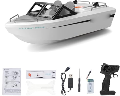 SUNGOOYUE Bateau télécommandé, Bateau de Karting étanche 2,4 GHz avec Moteur sans Balais pour Piscines et Lacs, Mini Jouet électrique pour Enfants Garçons Filles (White)