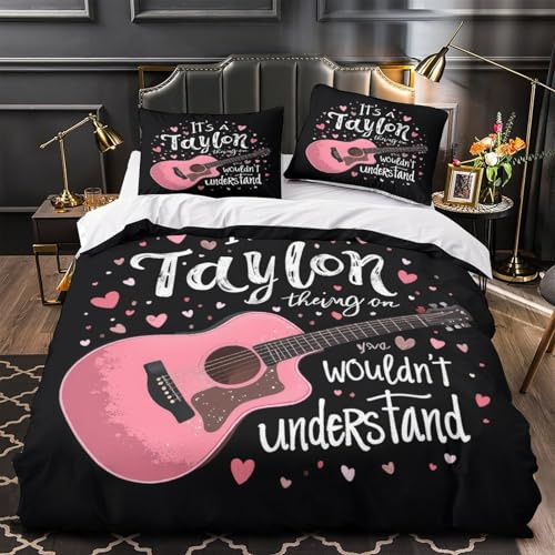 ZAWPPEUIO Taylor Fan Linge de Lit Microfibre Résistante 3D Imprimé 3 Pièces Éclair Ultra Douce Music Themed Parure de Lit Confortable Entretien Facile for Enfants Garçons Filles Double（200x200cm）