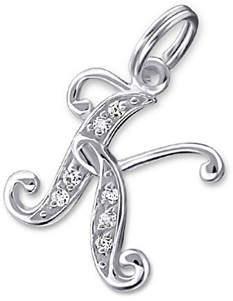 Bungsa BUCHSTABE K Halsketten-Anhänger BUCHSTABEN 925 Sterling Silber mit Kristallen - kleiner BUCHSTABE K CHARM für Bettel-Armband - für Damen, Kinder & Herren - silberner Letter K