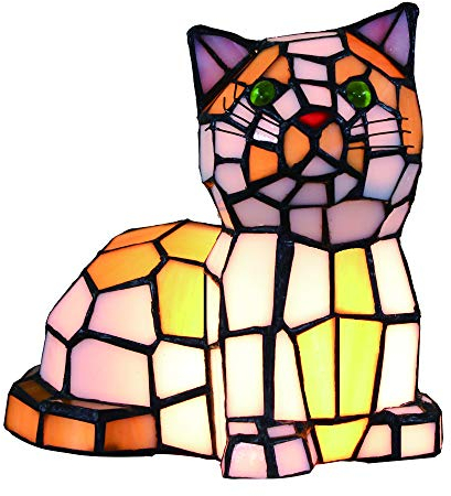 Tokira Tiffany Stil Glasmalerei Katze Tischlampe, Cat Nachttisch Art Deco Schreibtischlampe [Keine Glühbirne]