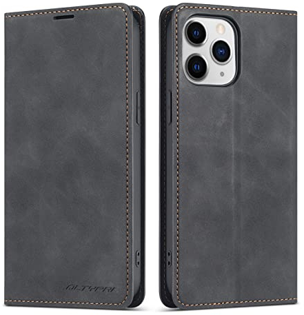 QLTYPRI Case for iPhone 11 Pro Max, Premium PU Leather Cover TPU Bumper with Card Holder Kickstand Hidden Magnetic Adsorption Shockproof Flip Wallet Case for iPhone 11 Pro Max (6.5 inch) - Black