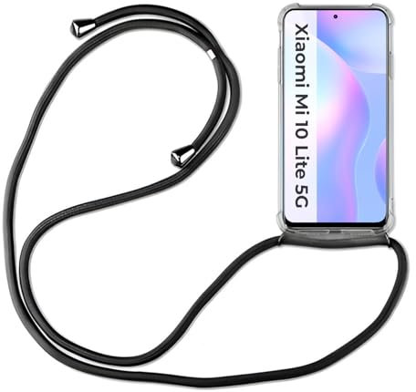 betterfon Hülle Kompatibel mit Xiaomi Mi 10 Lite 5G | Handykette Smartphone Halskette Hülle mit Band | Handyhülle mit Kordel zum Umhängen Kompatibel für Mi 10 Lite 5G | Schwarz
