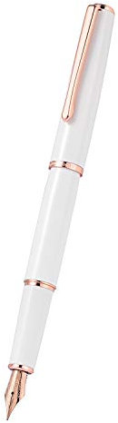 HongDian Stylo plume en métal blanc 920, pointe fine et bordure plaqué or rose, stylo classique avec boîte en métal et convertisseur d'encre