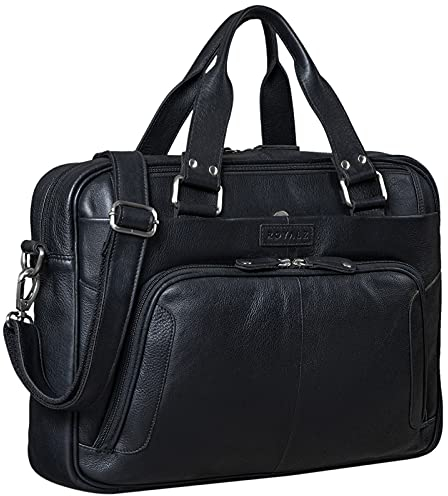 ROYALZ 'Chicago' Leder Umhängetasche Herren Laptoptasche 15,6 Zoll Messenger Bag Ledertasche groß Aktentasche Vintage Businesstasche für Männer Echtleder, Farbe:Schwarz