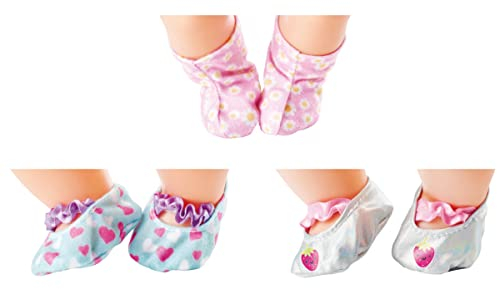 Simba 105560017 - New Born Baby Schuhset, 3 Paar, Puppenkleidung, Stoffschuhe, für 30-43cm Puppen, Ballerinas, Stiefel, ab 3 Jahren