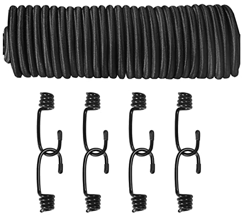Yorkmills Bungee Cords with Hooks 20M Elasticated Secure Rope, Elastic Cord and Fixings, Heavy Duty Bungee Straps, Black 5mm Shock Cord Resilient Versatile, Perfect for Transport Bicycle Loading