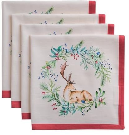 Maison d'Hermine Stoffservietten 100% Baumwolle (45 cm x 45cm, 4er-Set) | Wiederverwendbar, quadratisch, waschbar, ideal für Dinnerpartys, Hochzeiten, Thanksgiving und Weihnachten - Holly Time
