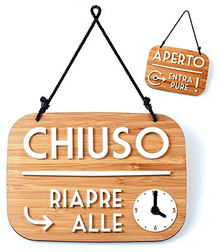Cartello Aperto Chiuso Torno Subito con Ventosa, vintage Retro - Orario negozio modificabile con Quadrante Lancette