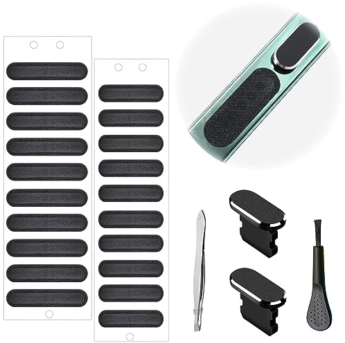 RYMAUP® Lot de 20 autocollants anti-poussière pour haut-parleur de téléphone, haut-parleur en maille, cache adhésif anti-poussière avec bouchon anti-poussière et brosse de nettoyage pour port de