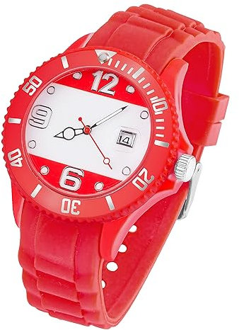 Taffstyle Silikon Armbanduhr Quarz Fan Sport Uhr Sportuhr Silikonuhr Flagge Fahne Weltmeisterschaft WM EM Europameisterschaft Fanartikel Fussball Basketball Eishockey Österreich