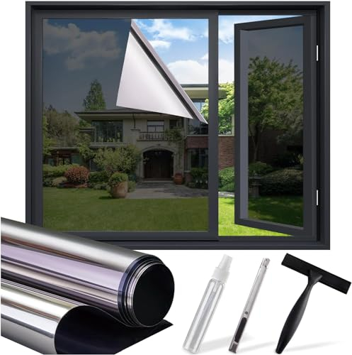 Lifetree Spiegelfolie Fensterfolie Fenster Innen Sonnenschutzfolie Sichtschutz Sonnenschutz Selbsthaftend:UV-Schutz Hitzeschutz Wärmeschutzfolie Verdunklungsfolie Privatsphäre Schwarzgrau 60x200cm