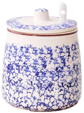 TYMYYS Zuccheriera Modello Fiore Blu Con Coperchio E Cucchiaio, 430ml(15oz) barattolo Di Zucchero In Ceramica, Zuccheriera In Porcellana, Per Caffetteria, Ristorante, Casa-Blu2-1set