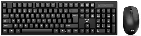 Ewent Kit Set Tastiera e Mouse Wireless, Layout QWERTY Spagnolo per PC/Notebook/Laptop, Windows, unico ricevitore USB, nero
