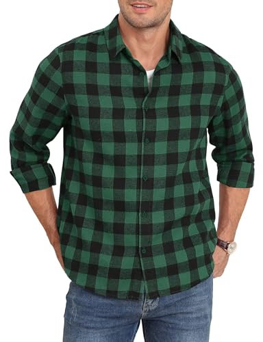 QUEZHU Chemise Flanelle Homme Chemise a Carreaux Homme a Manches Longues Hiver Chemise Coton Chaude Casual Regular Vert XL