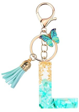 Porte Clé Femme Nom Lettre Initiale Porte Clef Femme Porte-clés Fille Keychain Alphabet Papillon Porte Clé Voiture Fille Turqoise Or