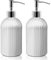 2 Pack Glass Soap Dispenser Bottle with Pump, 14 Oz Refillable Liquid Hand Jar Dispenser for Bathroom, Countertop, Kitchen, Laundry Room (Silver)