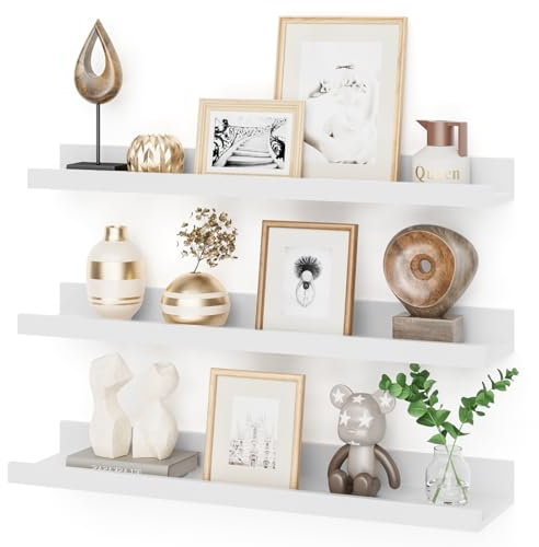 Feihorrm Wandregal, Schweberegal aus MDF Holz, 3er Set, 60cm Wandboard für Bilderrahmen und Dekorationen, Industriedesign, Geeignet für Arbeitszimmer, Wohnzimmer und Küche. (Weiß, 60 cm)
