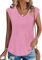 PLOKNRD T-Shirt D'été Col V pour Femme Hauts Décontractés à Manches Courtes Élégant Plissé Top Lâche avec Legging Rose M