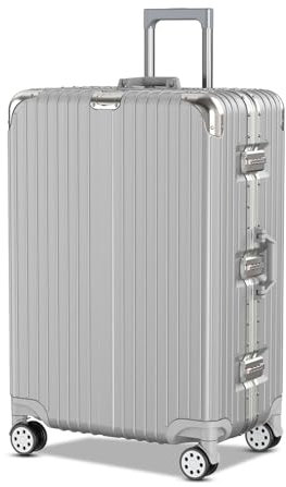 Voyagoux Koffer - 114L, Hartschalenkoffer groß, TSA-Schloss, Aluminium, Reisekoffer mit Rollen, 4X Airwheel-System Rollen, Robust und Leichtgewicht Suitcase, 77x51x32cm, Silber