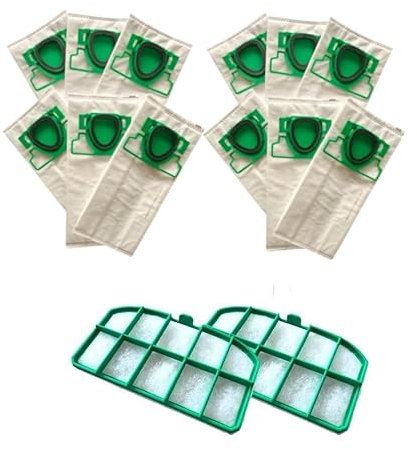 12 Sacchetti Profumati + 2 Filtri Griglia Compatibili con Folletto Vorwerk VK200 VK201 VK220 VK220S – Ricambi per Aspirapolvere