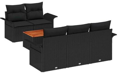 vidaXL Garten-Sofa-Set 6 pcs Schwarz Poly Rattan, Elegantes Outdoor-Sofa-Set, Rattan-Gartenmöbel, Flexible Anordnung, wetterfeste Lounge, Bequeme Sitze