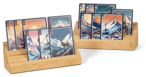 Osco Playing Card Holders Set of 2, Bamboo Card Deck Organiser Tray for Poker, Bridge, Rummy & Tabletop Board Games, Hands Free Cards Rack for Adults & Kids, Each Unit Measures H6.5×W18×D6.5 cm