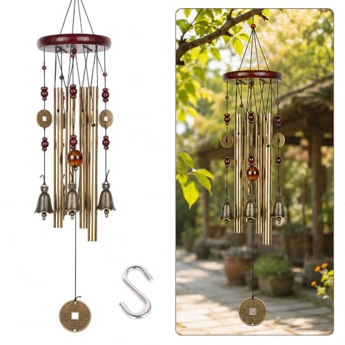 CHUANFU Windspiel Vintage Kupfer, Garten Windspiel Metall | Segen Glocke Windspiele für Draußen Hängend Metallglocke, Glücksbringer für Veranda Balkon Fensterdekoration