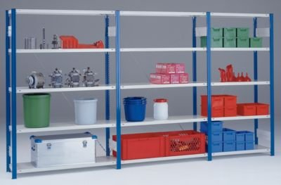 EUROKRAFT Lager-Steckregal, Regalständer blau - HxB 2000 x 1000 mm, Boden verzinkt Anbauregal, Tiefe 500 mm - Lagersteckregal Lagersteckregale Regal Stahlregal Steckregal Lagerregal