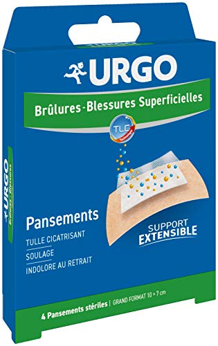 Urgo – Verband für Verbrennungen – oberflächliche Verletzungen – Tüll Lipido-Kolloid – groß, 4 Stück