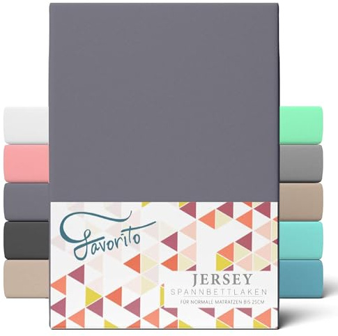 Favorito Jersey Spannbettlaken 90x200 cm Baumwolle Rundumgummi Titan | Rundumgummi · Steghöhe 15–25 cm · Trocknergeeignet · 130 g/m² · 100% Baumwolle · 60°C waschbar · STANDARD 100 by OEKO-TEX